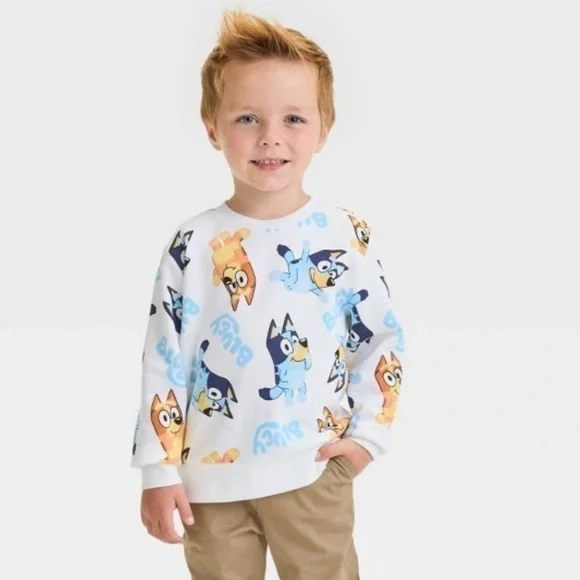 Moose Bluey Bingo Long Toddler Boys Sleeve Pullover Sweatshirt White 2T - Picture 4 of 13